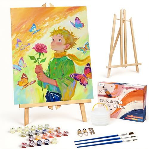 OLDEGG Framed Paint by Numbers Kit for Adults Beginners,12''x16''inch Little Boy and Rose Acrylic Paint by Numbers for Adults Set with Easel,DIY Paint by Number Kit for Gifts with Home Wall Decor - color: Dream -1Pack