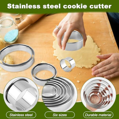6PCS Round Cookie Cutters Set,Stainless Steel Biscuit Cutters For Baking,Round Cookie Biscuit Cutter in Graduated Sizes Shape Mol ds for Pastries Doughs Doughnuts(Silver,Size:2, 3, 3.5, 4, 5, 6 Inch)