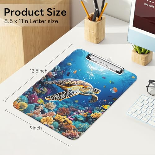 Plastic Cute Clipboard Low-Profile Metal Clip, A4 Letter Size 9 x 12.5 in, 8.5 x 11 Paper Clip Board for Teachers, Nurses, Classroom,Sea Turtles - color: Sea Turtles