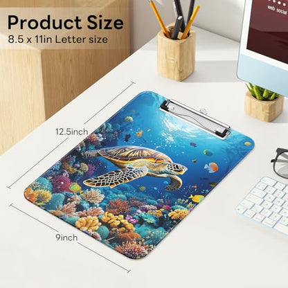 Plastic Cute Clipboard Low-Profile Metal Clip, A4 Letter Size 9 x 12.5 in, 8.5 x 11 Paper Clip Board for Teachers, Nurses, Classroom,Sea Turtles - color: Sea Turtles