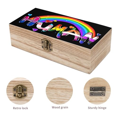 Human LGBTQ Pride Rainbow Flag Jewelry Box Wooden Rustic Multi-Purpose Organizer with Front Clasp for Jewelry, Crafts, Accessories & Small Items - color: style