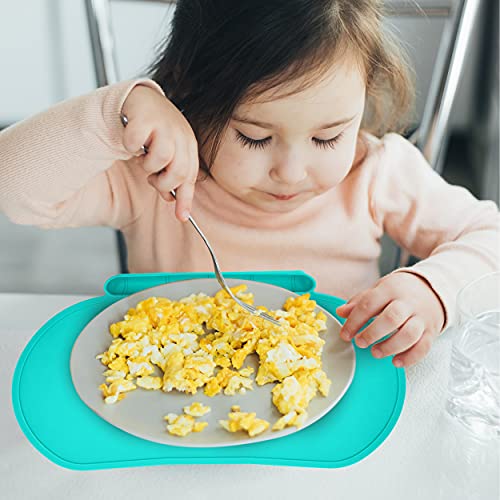 Silicone Children's Place Mat - Baby Mumbo | Food-Grade Quality with Unique Raised Edges for Spill Prevention | Lightweight, Portable, and Spill-Proof Tray (Giggle Green) - color: Giggle Green