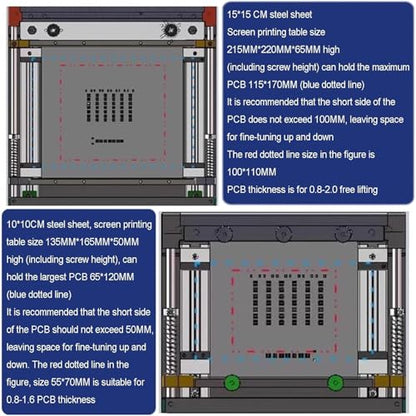Manual Stencil Printer, Aluminum Alloy Precision Solder Paste Screen Printing Machine for SMT PCB Assembly, DIY Electronics Prototyping and Soldering Training(10cm) - size: 10cm