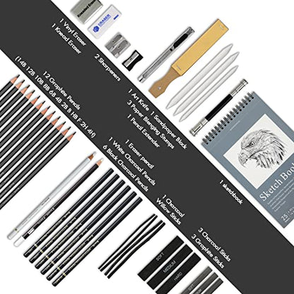 Brusarth 42 Pack Drawing Set Sketching Kit, Pro Art Sketch Supplies with Sketchbook, Include Graphite Pencil, Charcoal Pencil, Sharpener, Eraser Art Supplies for Artists Adults Teens Beginner