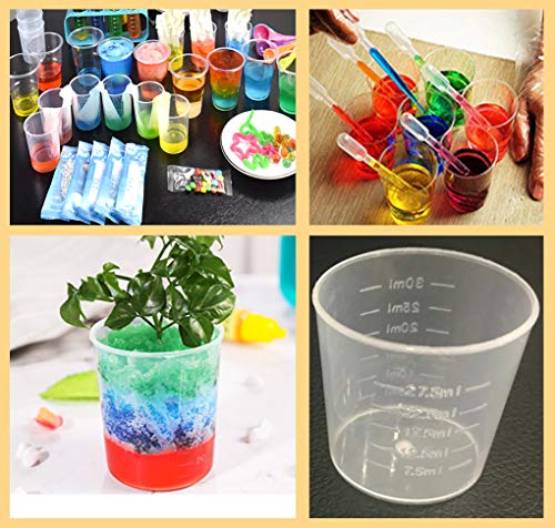 Kbraveo 100 Pack 30ml (1 OZ) Plastic Clear Graduated Cups Transparent Scale Cups Clear Measuring Cups with 100 Pack Wooden Stirring Sticks for Mixing Painting, Stain, Epoxy, Resin