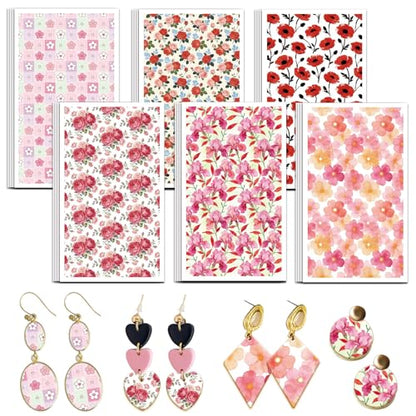 OLYCRAFT 24Pcs Pink Red Flower Clay Transfer Paper 6 Styles Transfer Paper for Polymer Roses Poppies Polymer Clay Transfer Sheets Lily Transfer Paper for Clay Earrings Jewelry Making - style: Pink flower