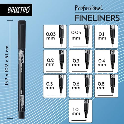 BRUSTRO Professional Pigment Based Fineliner - Set of 10 Colour - Black