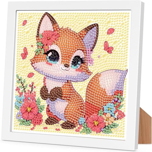 Fox Diamond Art Painting Kits for Kids with Frame, Animal Diamond Art for Kids Ages 4-8-12 with Frame, Easy Small Cute Gem Painting Kit for Gift Home Wall Decoration (7x7 inch) - color: CC979-US