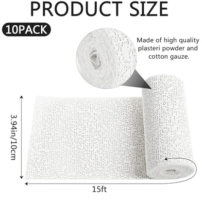 10 Pack Plaster Cloth Rolls Gauze Bandages,Plaster Strip Gauze Wrap for Art Project, Body Casts, Belly Cast, Masks, Scenery Construction - Each Roll 4 inch x 15 feet