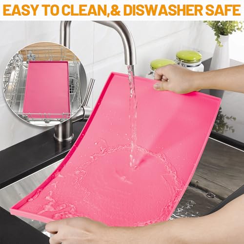 Hubulk Dog Feeding Mat,100% Waterproof Food Grade Silicone Pet Food and Water Bowl Placemat,Dishwasher, High Raised Edge to Prevent Spills,Nonslip Tray to Stop Messes on Floor (32"x24"x1.0", Pink) - color: Pink, size: 32"l X 24"w