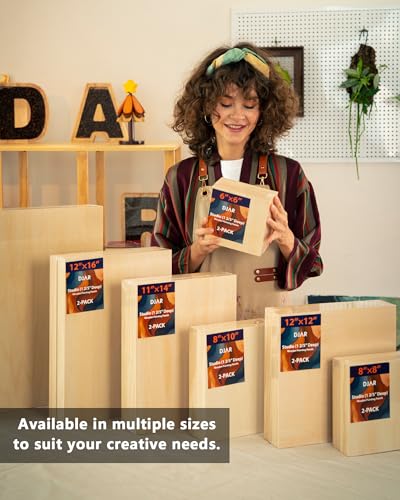 DJAR Wood Canvas Panels 12" x12'', 2 Pack – Ideal for Paint Pouring, Acrylic, Oil Painting, and Art Crafts - size: 12"*12"-2Pcs