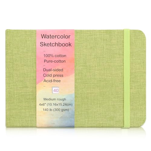 40 Sheets Watercolor Journal 4x6”, 140 lb/300 GSM Watercolor Sketchbook Cold Press Watercolor Paper Watercolor Notebook for Painting, Drawing