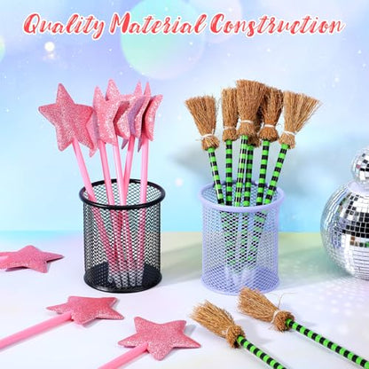 36 Pack Witch and Princess Party Favors Including Witch Broom Pens and Pink Star Ballpoints Pink and Green Favors for Halloween Party Supplies Decorations Goodie Bag