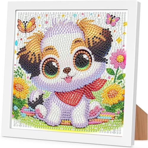 Dog Diamond Art Painting Kits for Kids with Frame, Animal Diamond Art for Kids Ages 4-8-12 with Frame, Easy Small Cute Gem Painting Kit for Gift Home Wall Decoration (7x7 inch) - color: CC967-US