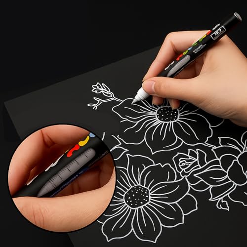 8 Black Acrylic pens,1.0-6.0mm permanent marker | for art projects, painting, rock painting, ceramics, glass, wood, plastic, metal, canvas DIY crafts. - color: Black