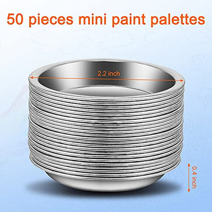 LucyPhy 50 PCS Stainless Steel Painting Color Palette, 2.1 in Painting Trays Make-Up Pallets Mini Metal Watercolor Palette Set for Artist Art and Crafts Supplies