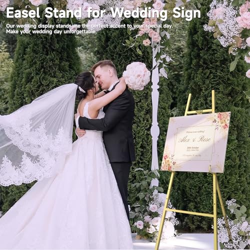 Gold Easel Stand for Sign, Heavy Duty Metal Display Easel with Adjustable Chain, 4-Tier Art Easel for Painting, Wedding Sign, Posters & Commercial Display
