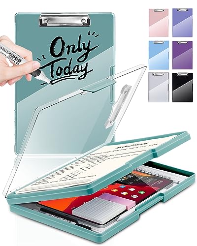 Clearview Clipboard with 2 Storage, Dry Erase 8.5x11 Heavy Duty ClipBoards - High Capacity Coaches Clip Board with Pen Holder - Side Opening Plastic Nursing Clip Case (Turquoise) - color: Turquoise