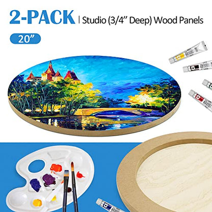 Falling in Art Unfinished Round Birch Wood Panels Kit for Painting, Wooden Canvas 2 Pack of 20 Studio 3/4" Deep, Cradle Boards for Pouring, Art, Crafts, Burning and More - size: 20' round 2 PACK