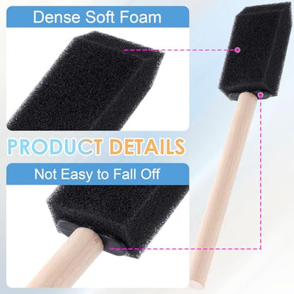 SmallCat 10 PCS Foam Paint Brushes, 0.98 Inch Foam Sponge Brushes for Varnishes, Reusable Sponge Brushes with Wood Handles for Painting, Staining, and DIY Crafts - Black - size: 1"(10pcs)