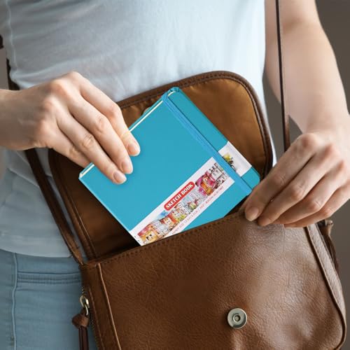 Square 5x5 inches 80gsm 96sheets/192 Pages Notebooks Blank Sketchbooks Travel Journal Pocket Hardcover Paint Writing Diary Memo Planner PU Leather Cover. Lake Blue - color: PU Cover-5x5in-Lake Blue