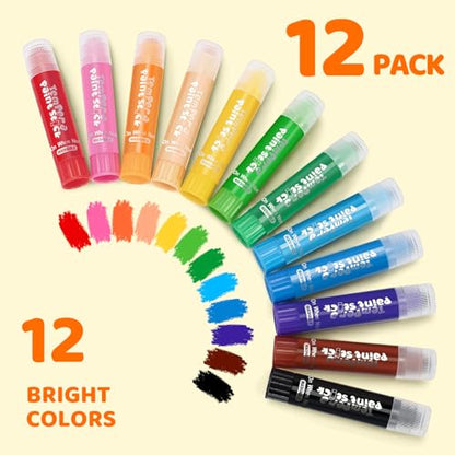 Toidgy 144 Pcs Tempera Paint Sticks, 12 Classic Colors, Washable Solid Paint Sticks for Kids Toddlers, Painting Art Supplies for Classroom Students, Class Pack, Non-Toxic, Quick Drying, Back to School Supplies Bulk