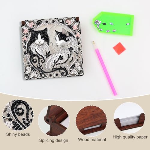 Diamond Painting Kit memo Box, Diamonds Art DIY cat Patterns Sticky Note Box Special Shape Drill, with 160 Sticky Note, Ideal for Home Office Supplies, Handicrafts, Holiday Gifts - color: cat