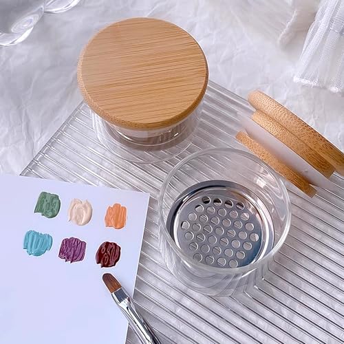 Nail Brushes Washing Cup Portable Nail Art Brush Washer Dappen Dish Acrylic Glitter Powder Nail Brush Cleaner Layered Nail Art Brush Wash Cup with Wooden Lid
