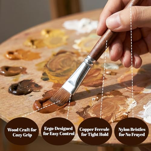 26 Pcs Professional Paint Brush Set, Acrylic Watercolor Oil Paint Brushes with Carrying Case, Palette Knife, Flat Filbert Fan Dagger Cat Tongue Round Brushes for Artists, Gouache, Face Painting