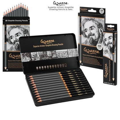 Cezanne Graphite Drawing Pencils Set - F, Set of 12 Break-Resistant Graphite Lead, Easy-to-Sharpen Sketch Pencils, Master Artist Quality Graphite Pencils for Technical and Artistic Drawing - color: F, size: Set of 12