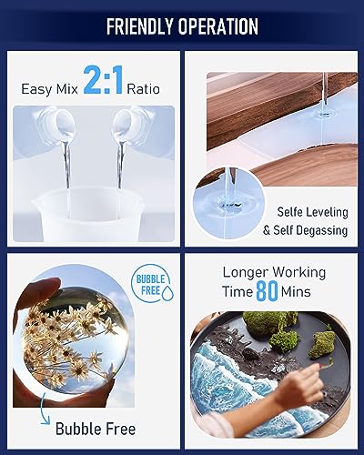 Nicpro 1.5 Gallon Deep Pour Epoxy Resin Kit, 2 to 4 Inch Depth High Gloss & Clear, Bubble Free Epoxy Resin for Craft River Table,Wood Filler, Bar Top, Coating Casting, Self Level 2:1 - size: 1.5 Gallon