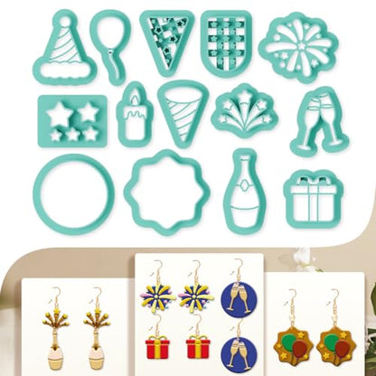 14Pcs Celebrating Birthdays Polymer Clay Cutters Clay Earrings Cutters for Adults Polymer Jewelry Cutter for Earrings Making Birthday Party DIY Supplies - style: Celebrating Birthdays