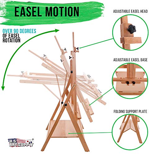 U.S. Art Supply Large Adjustable H-Frame Multi-Purpose Studio Artist Easel - 88" High, Holds 59" Canvas - Sturdy Wooden Floor Painting Holder, Display Stand, Designed as Painting Easel for Adults