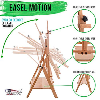 U.S. Art Supply Large Adjustable H-Frame Multi-Purpose Studio Artist Easel - 88" High, Holds 59" Canvas - Sturdy Wooden Floor Painting Holder, Display Stand, Designed as Painting Easel for Adults