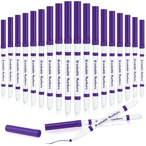 18 Pcs Line Washable Markers Bulk Purple Fine Tip Markers Set Coloring Thin Tip Drawing Washable Pen for Kids Toddler Teacher Art School Classroom Back to School Gender Reveal Party Supplies,Ages 6+ - color: Purple