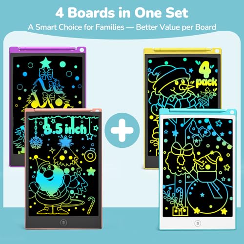 TECJOE 4 Pack LCD Writing Tablet, 8.5 Inch Colorful Drawing Board, Kids Travel Games Activity Learning Toys, Birthday Gifts for 3-8 Year Old Boys Girls Toddlers Preschooler - color: Blue & Purple & Green & Dark Blue