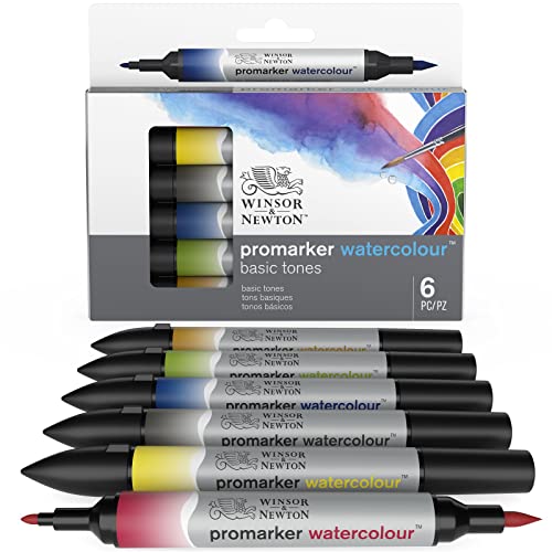 Winsor & Newton ProMarker Watercolor Marker Set, 6 Count, Basic Tones - color: Basic Tones, style: Set of 6