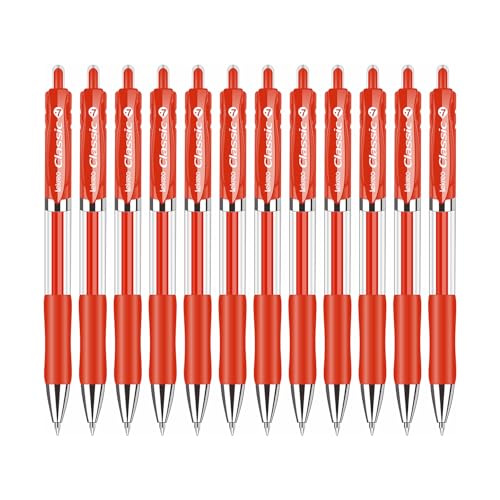 Classic Retractable Gel Roller Pens, 0.7mm Fine Point, Red Ink (Red - 12 Packs) - color: Red - 12 Packs