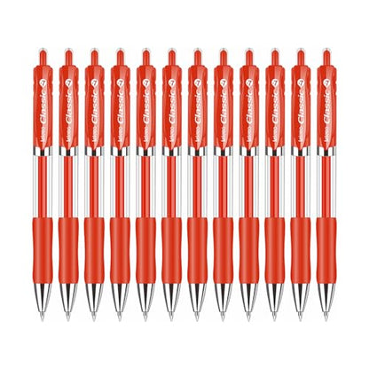 Classic Retractable Gel Roller Pens, 0.7mm Fine Point, Red Ink (Red - 12 Packs) - color: Red - 12 Packs