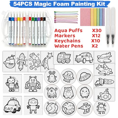 Magic Foam Texture Painting Kit, 3D Drawing Art Set,54pcs Arts and Crafts for Kits 3-10 Ideal Gifts for Boys and Girls,Aqua (Machine&Monster) - color: Machine&Monster