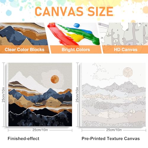 Framed Paint by Numbers Kit for Adults Beginners & Kids Ages 8-12, Abstract Mountain Acrylic Easy Paint by Number with Frame, Paint by Number Kits on Canvas Framed (10 * 10 Inch, without Easel) - color: BOP1PF09, size: 10 x 10 Inch