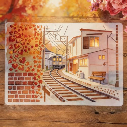 TIAMECH A4 Reusable Railway Train Stencil for Painting | Town House Layering Template, DIY Wall Art, Wood Furniture, Scrapbook & Crafts (8.3x11.7inch) - style: Railway Train