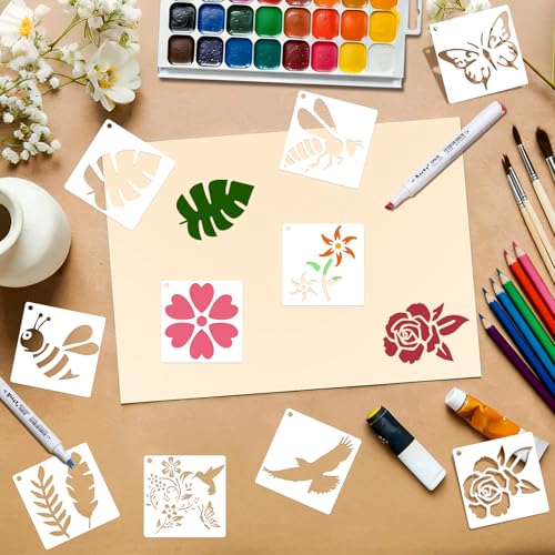 80 Pcs 3 Inch Stencils for Painting on Wood, Butterfly & Flower Stencils for Crafts Reusable Drawing Stencil for Kids Classroom Projects, Fabric Art, Wood Signs, Wall Murals, Engraving