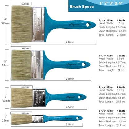 Magimate Stain Brush Set 1-inch 2-inch 3-inch and 4-inch Assortment, Bristle Paint Brush, Natural Bristle Blended with Synthetic, Chip Paint Brush Variety Staining Brushes Pack of Four