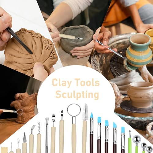 42 Pcs Pottery Tools Kit | Clay Sculpting Tools | Pottery Enthusiast Gifts | Stainless Steel & Wooden Handle | Portable Tools Set for Carving, Modeling, Shaping, Polymer | Ideal for Beginners, Artists