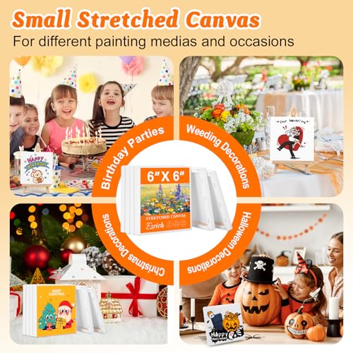 ESRICH Small Stretched Canvas for Painting 6x6 inch, 2/5''Profile Art Primed 6 Pack Canvases for Painting, Cotton Small Professional Blank Paint Canvas for Kids and Art Supplies, for Acrylics, Oils. - size: 6x6in-6Pack
