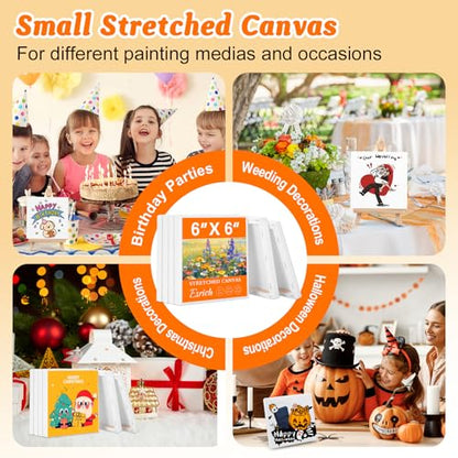 ESRICH Small Stretched Canvas for Painting 6x6 inch, 2/5''Profile Art Primed 6 Pack Canvases for Painting, Cotton Small Professional Blank Paint Canvas for Kids and Art Supplies, for Acrylics, Oils. - size: 6x6in-6Pack