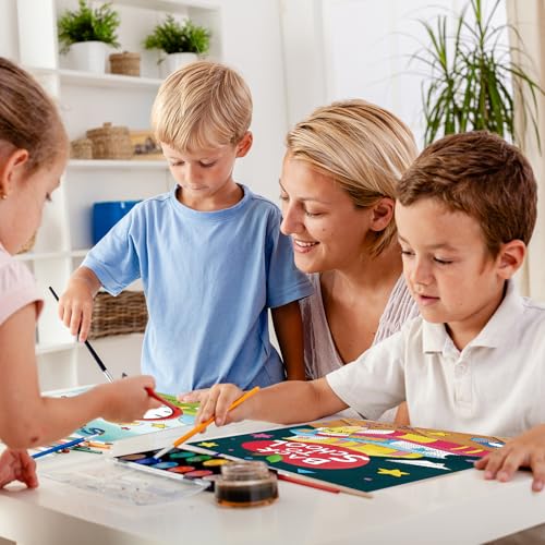 Anseal 12 Packs Pre Drawn Canvas to Paint, Back to School Pre Printed Canvas for Kids, Pre Stretched Canvas Outline Painting Boards for Beginners, Students, Party Favor（ 5" X 7"） - color: School