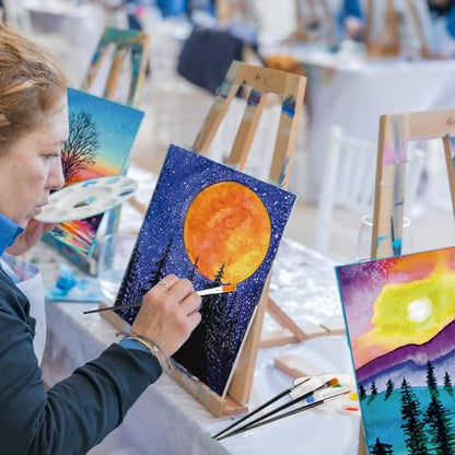 Cholemy 36 Pcs Paint and Sip Kit for Adults 8''x10'' Pre Drawn Canvas for Painting DIY Afro Acrylic Painting Kit Wood Easel Brushes Date Night Bulk for Summer 4th of July Party Gift(Mountain) - style: Mountain