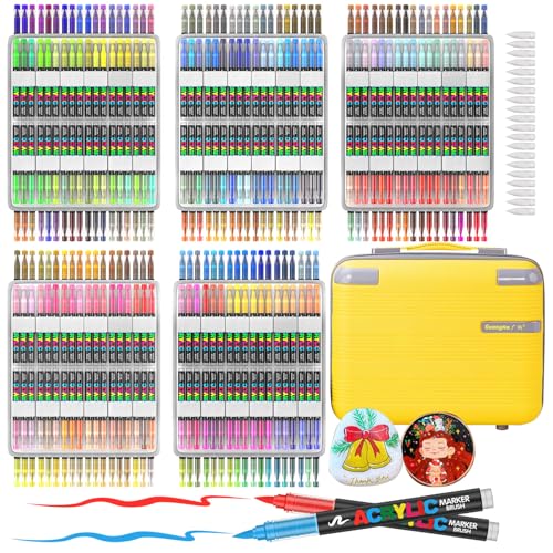 Amamao 360 Colors Acrylic Paint Markers, Soft Brush Tip Pens and Markers, Acrylic Paint Pens for Wood, Stone, Canvas, Glass, Fabric, Egg, Rock Painting and DIY Crafts Art Supplies (360 BOX) - style: 360 BOX